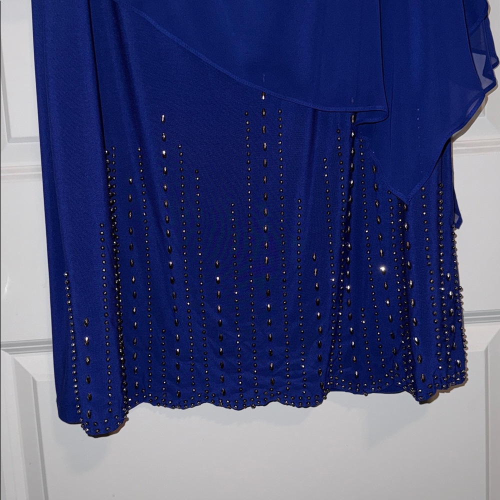 Elegant Navy Blue Overlay Evening Dress - Picture 3 of 4